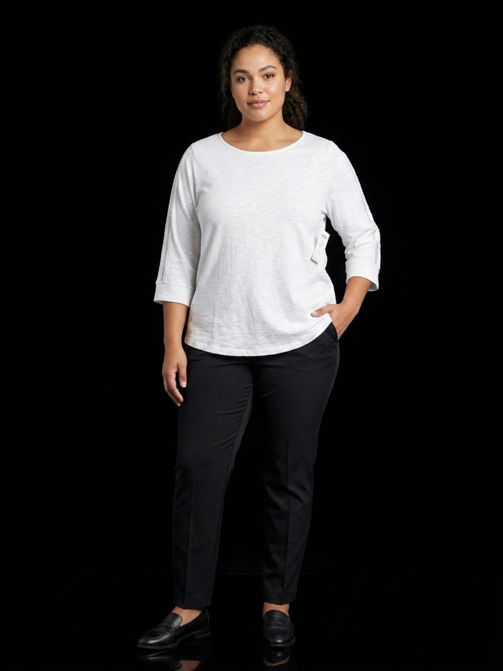 Chico's White Scoop Neck 3/4 Sleeve Top